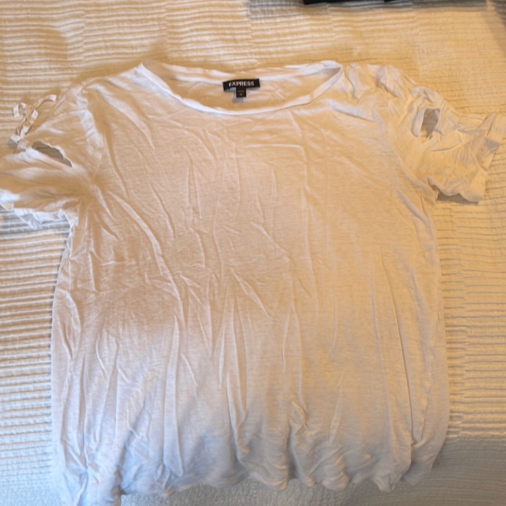 Express white tee with cutout sleeve detail
